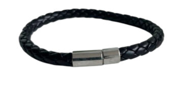 Pulsera de piel negra con acero inoxidable